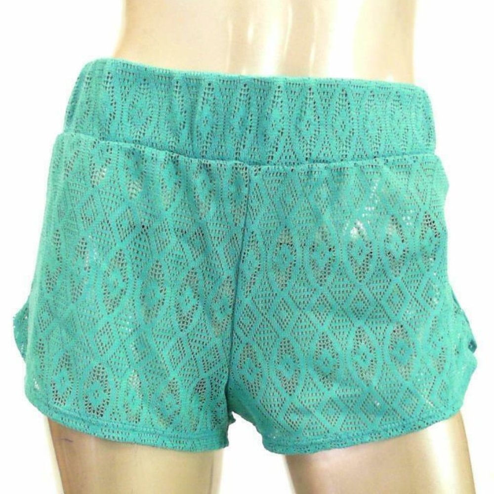 NWT Miken Lace Sheer Shorts Cover-Up in Turquoise